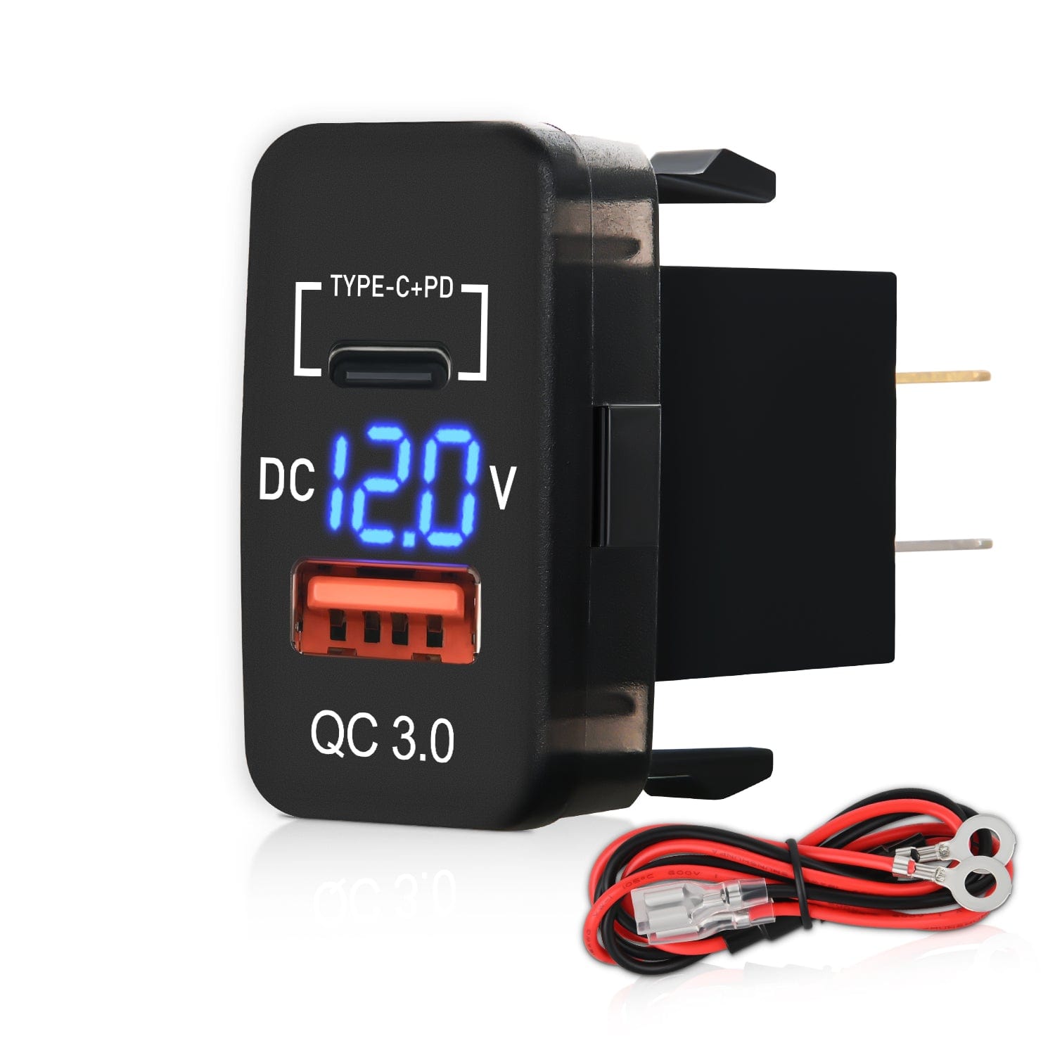 12V USB Charger PD Type C and QC 3.0 Car USB Quick Charge with LED Voltmeter