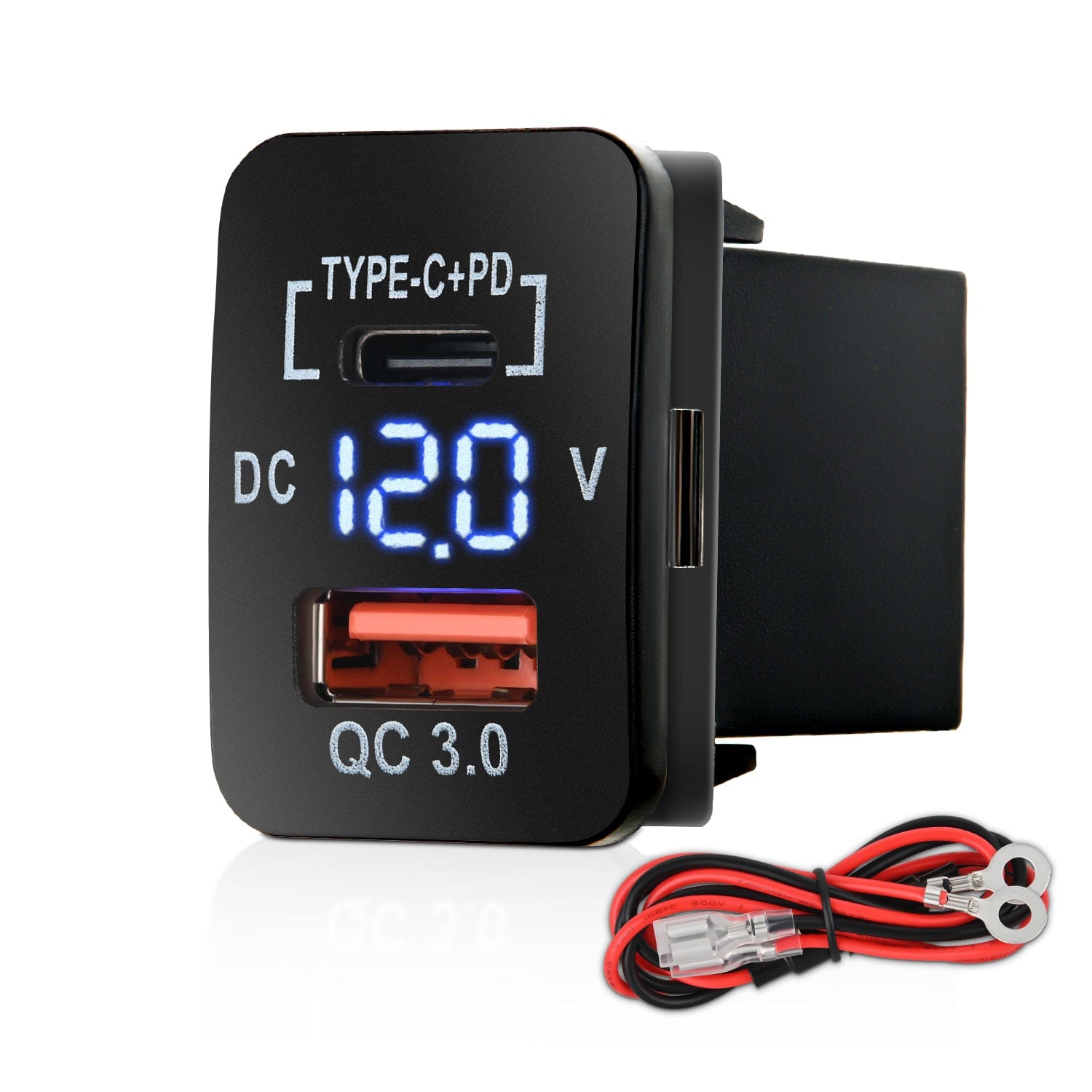 12V USB Charger PD Type C and USB Quick Charge with LED Voltmeter
