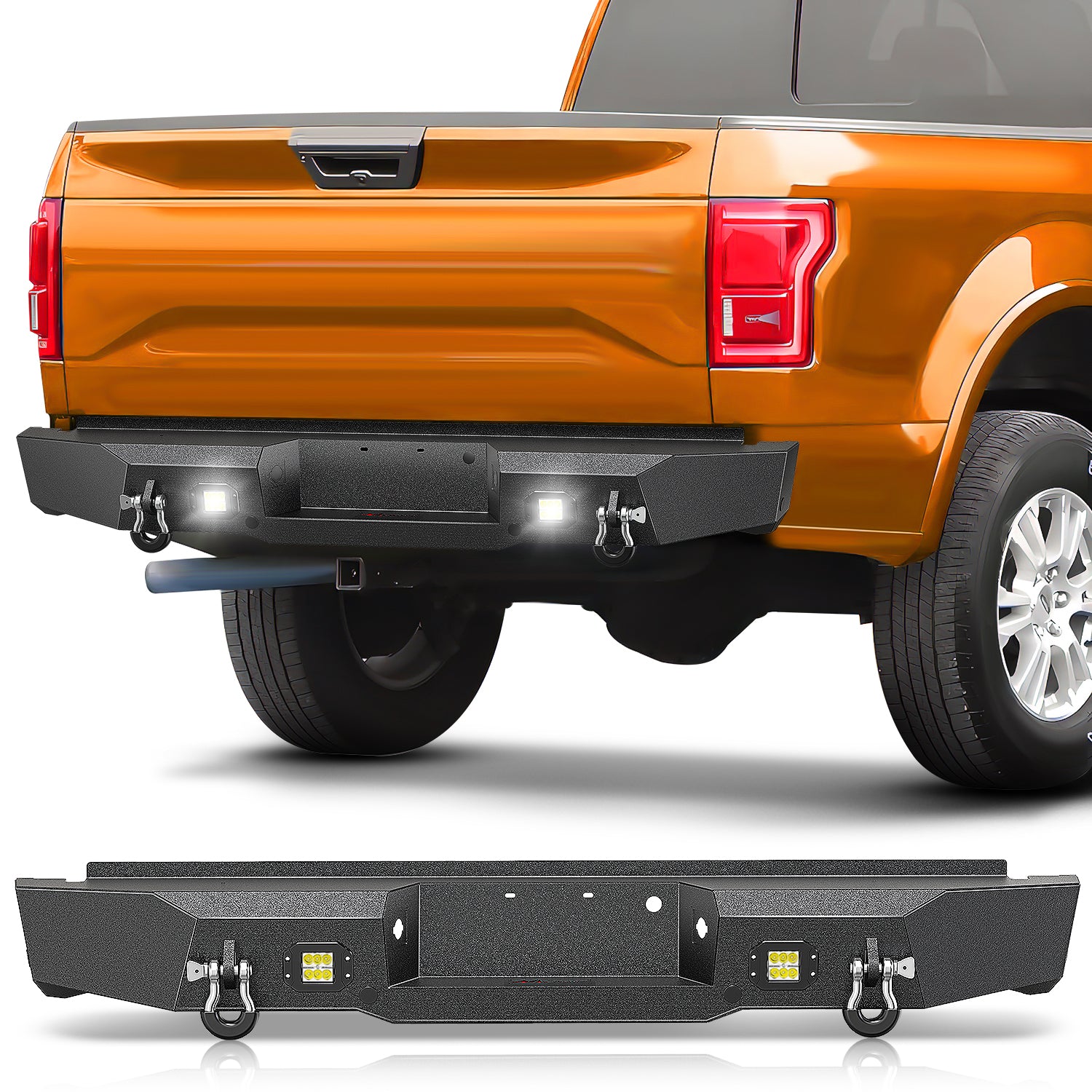 Rear Step Bumper Compatible with 2011 2012 2013 2014 2015 2016 3rd Gen Ford F250 F350 F450 Super Duty Pickup Truck Bumper with LED Lights, Sensor Holes and D-rings