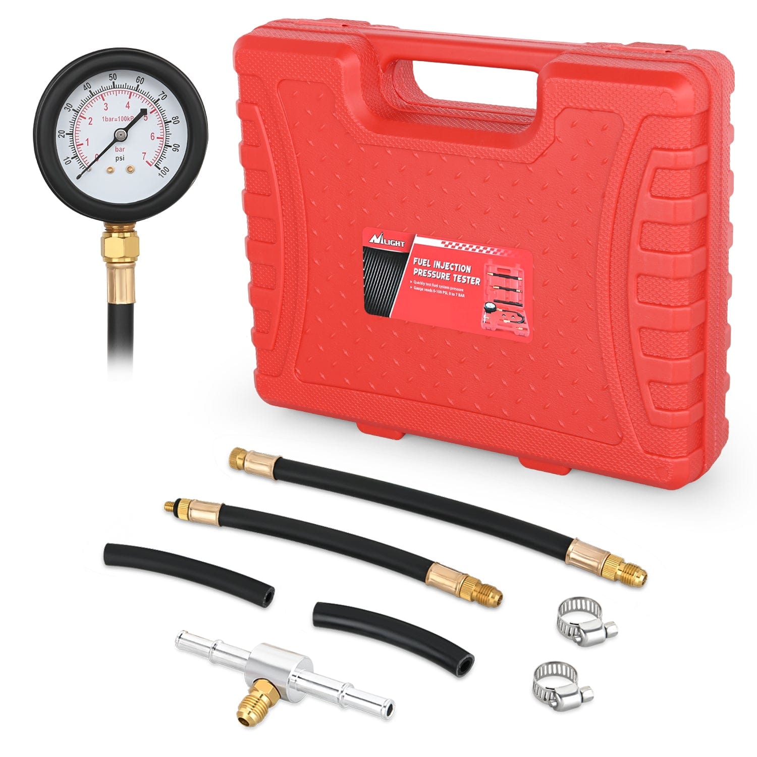 9pcs 0-100 PSI Fuel Injection Pump Pressure Gauge Petrol Engine Diagnostic Tester Kit