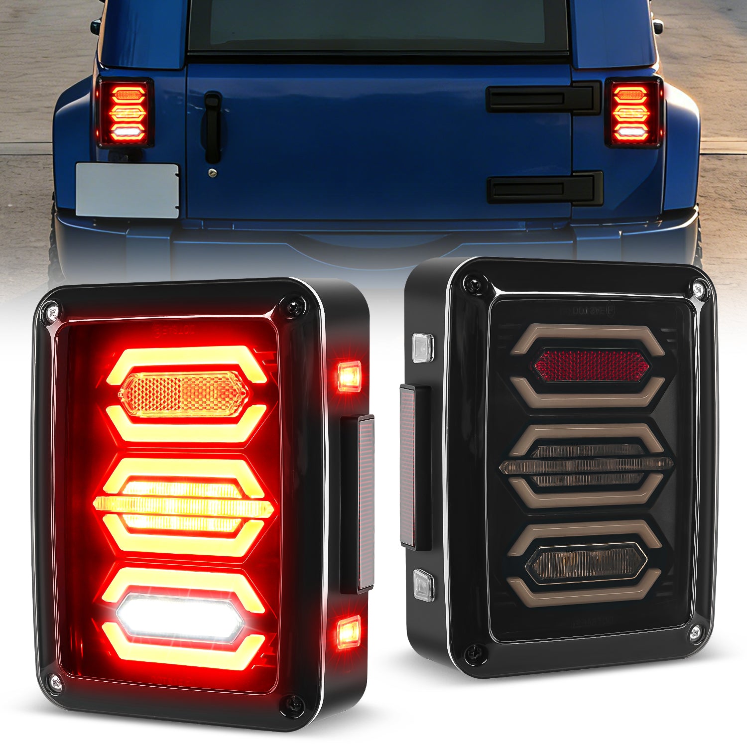 2007-2018 Jeep Wrangler JK JKU Red White Tail Lights