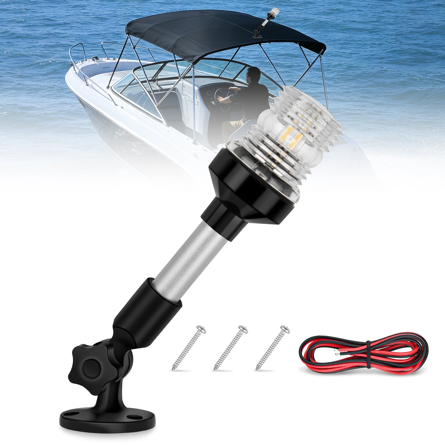 9 Inch White Folding Stern Light for Marine Boats