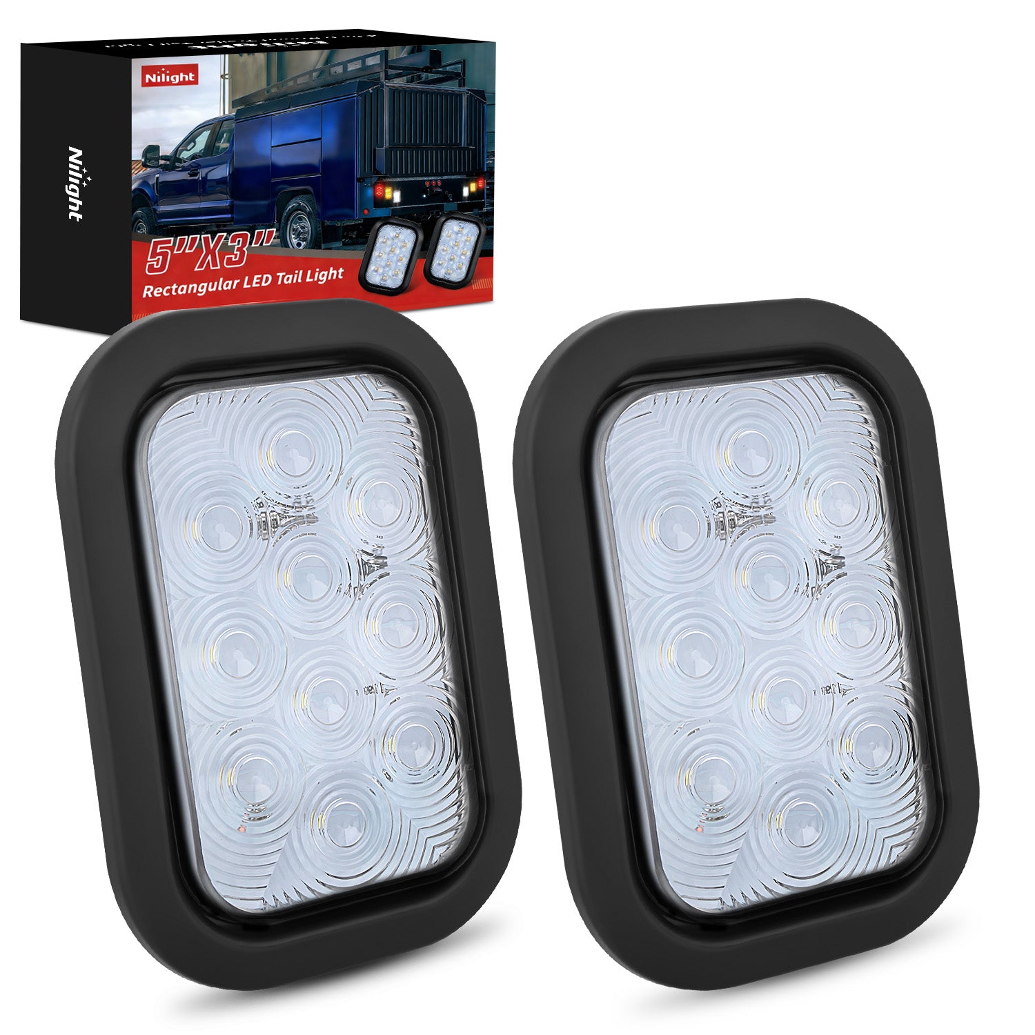 2 Pcs 5 X 3 Inch 10 Led White Rectangular Trailer Tail Light
