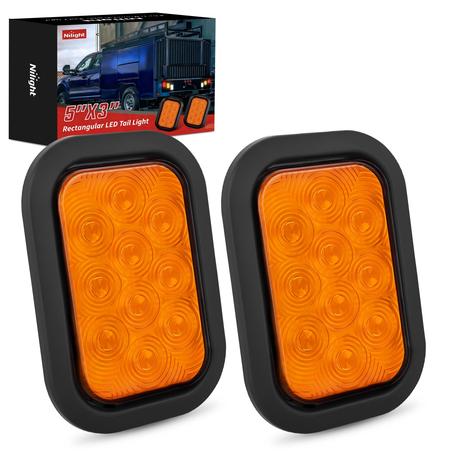 2 Pcs 5 X 3 Inch 10 Led Amber Rectangular Trailer Tail Light