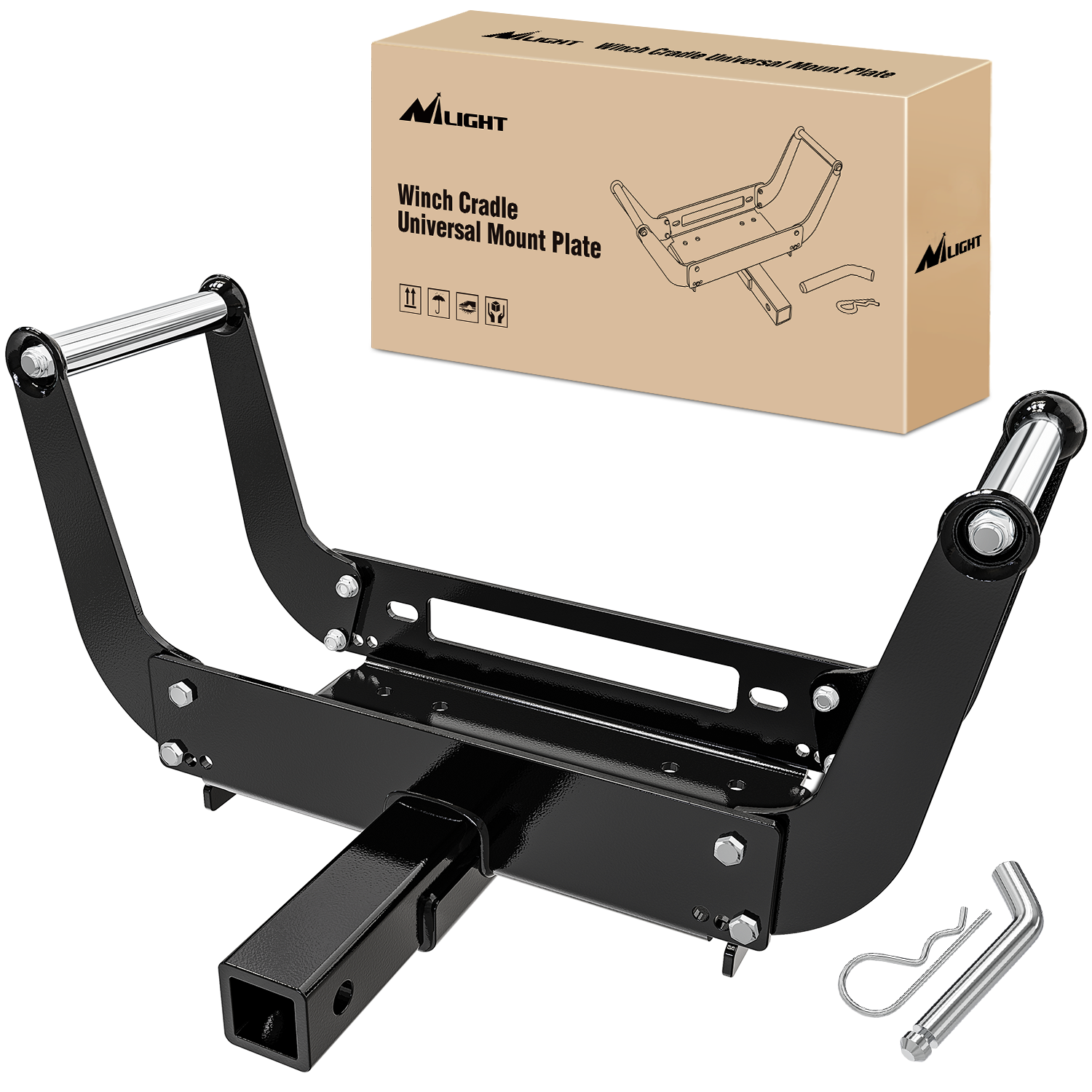 Winch Cradle Universal Mount Plate 10 x 4 1/2Inch Winch Bracket Winch Mounting 2 Inch Receiver Hitch 8000-13,000 Lb Capacity Recovery Winches Foldable