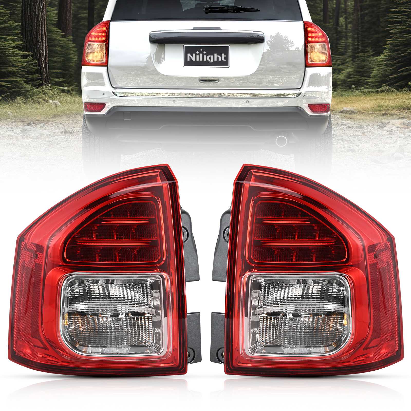 Taillight Assembly Compatible with 2011 2012 2013 Jeep Compass Tail Light OE Style Rear Lamp Replacement Driver and Passenger Side w/Bulbs