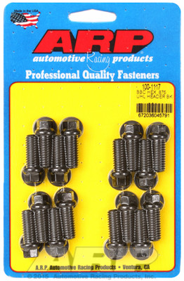 ARP 100-1117 Header Bolts 3/8" Hex Head - Black Set of 16 - 0.875" UHL BBC/Ford