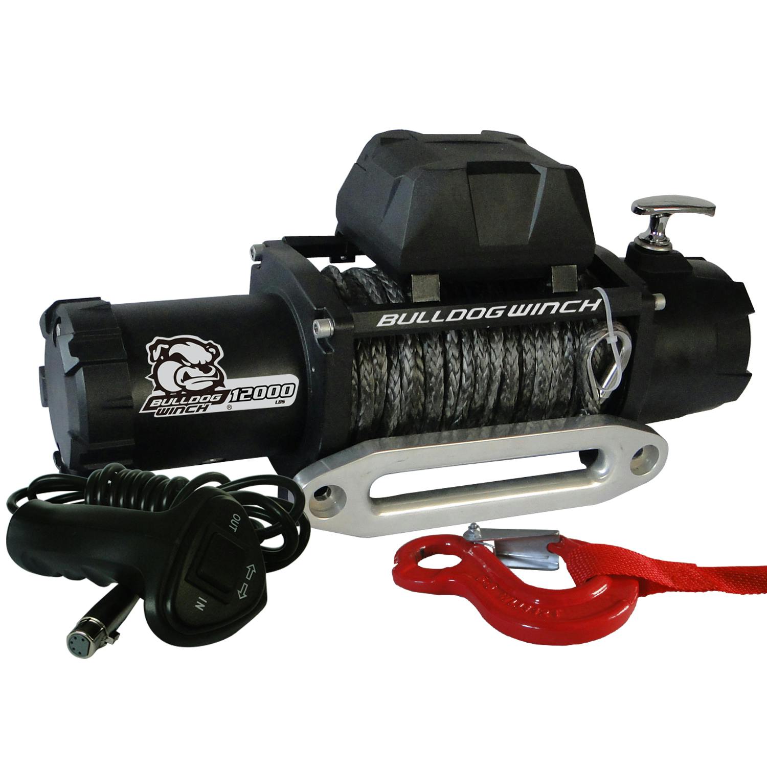 Bulldog Winch Co LLC 10046 12000lb Winch w/6.0hp Series Wound, 100ft Synthetic Rope, Aluminum Frld