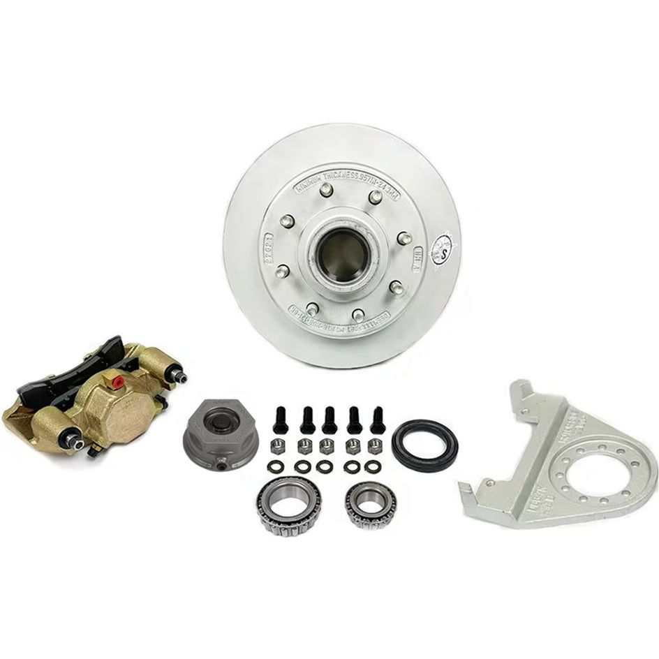 DeeMaxx 7,000 lbs. Disc Brake Kit with 9/16" Studs for One Wheel with Gold Zinc Caliper and Defender Aluminum Cap - DM7KGOLD916-F