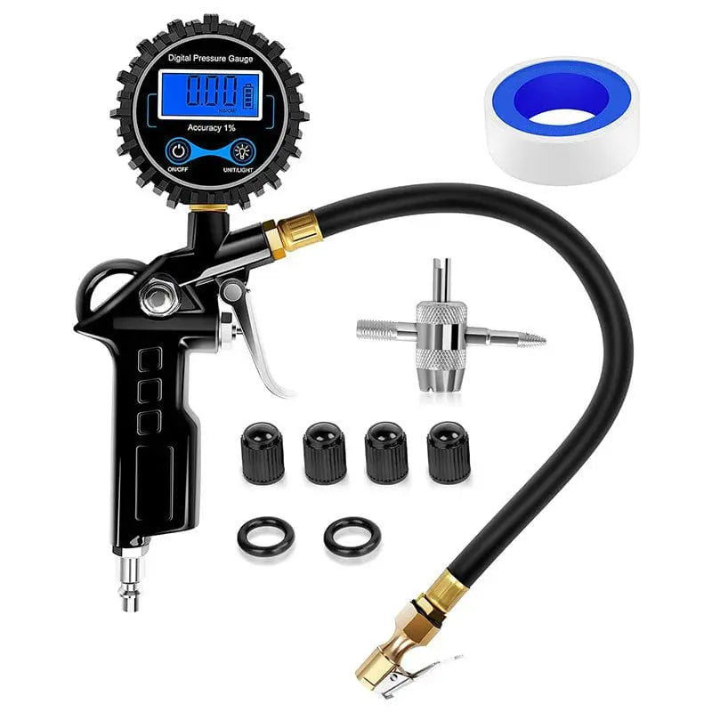 Digital Tire Pressure Gauge Medium 250 PSI Air Chuck and Compressor Accessories Heavy Duty with Rubber Hose and Quick Connect Coupler for 0.1 Display Resolution