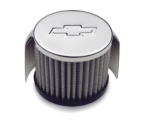 Proform 141-621 Chrome Valve Cover Breather - Hooded Open Push-In - Chevy Logo