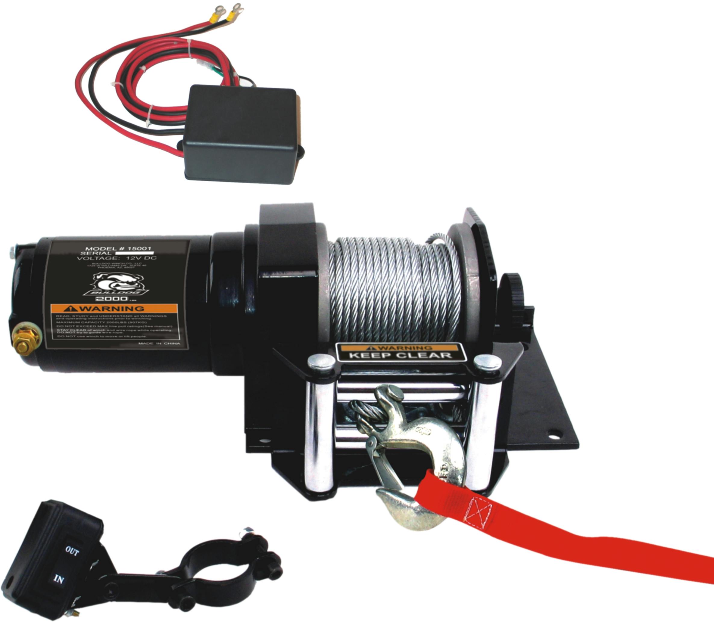 Bulldog Winch Co LLC 15001 2000lb ATV Winch with Mini-Rocker Switch, Mounting Channel, Roller Fairlead