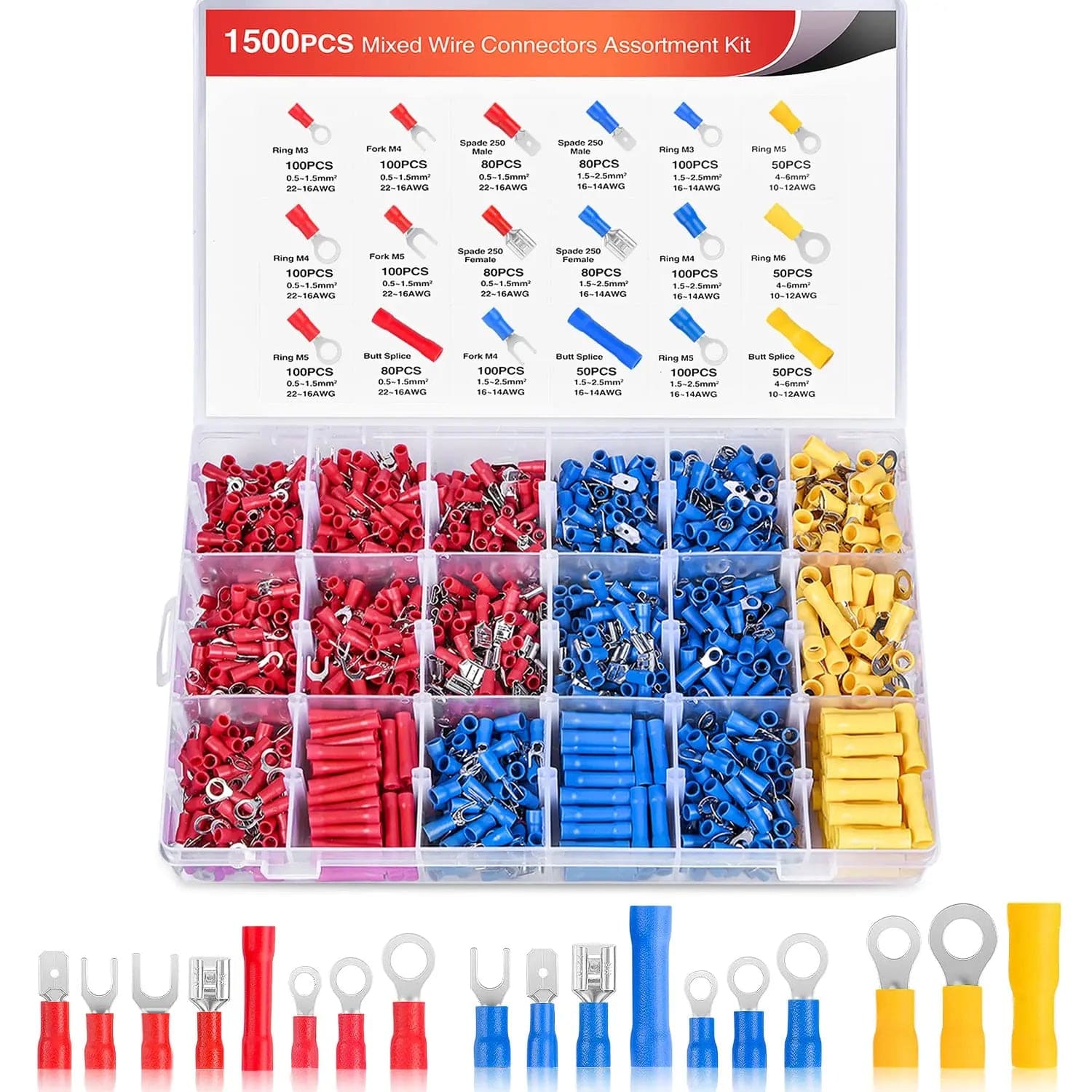 1500Pcs Electrical wire terminal crimp connectors