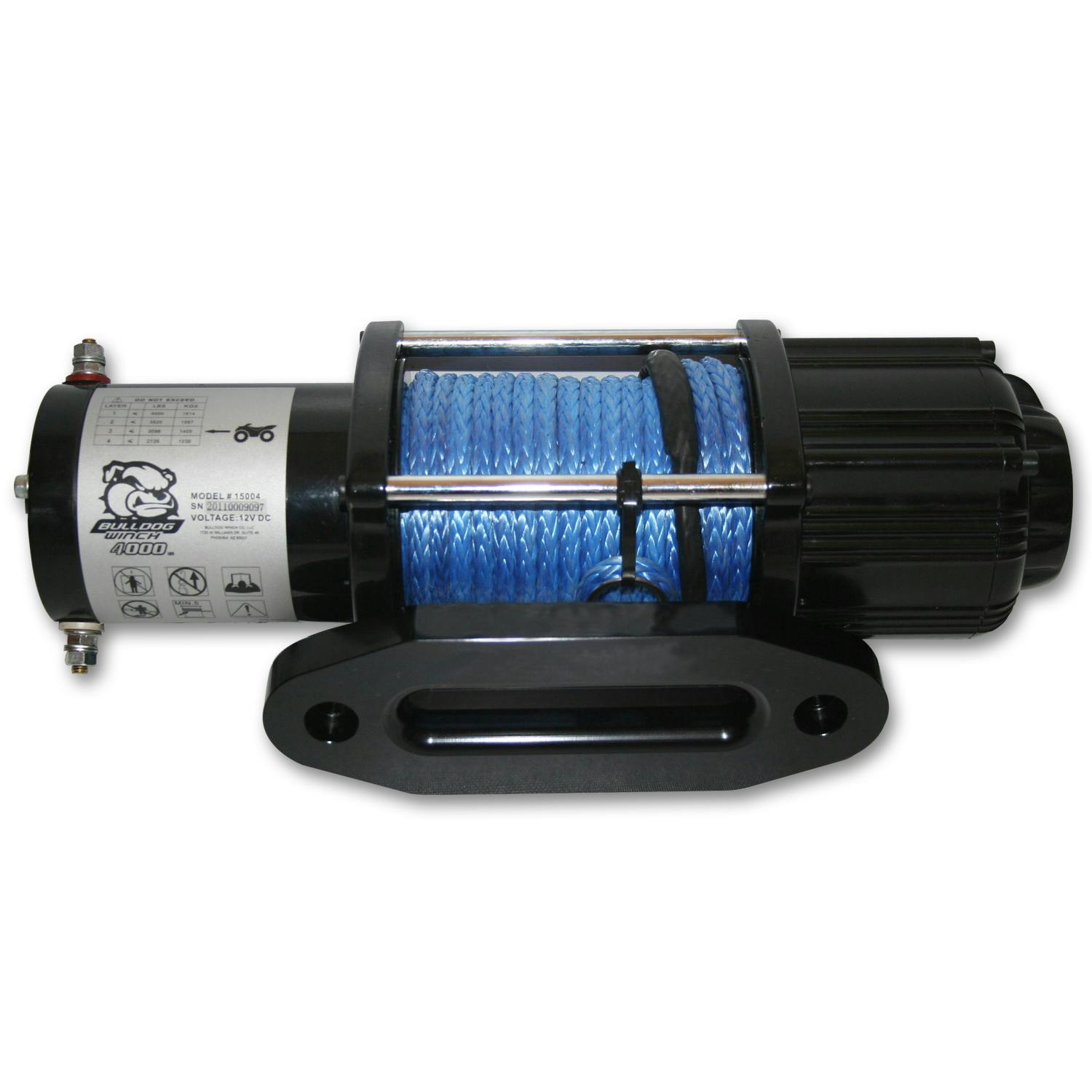 Bulldog Winch Co LLC 15012 4000lb UTV Winch, lng drm, 50ft Syn Rope, Alu Hse Fairlead, mnt chnl, 2 switches