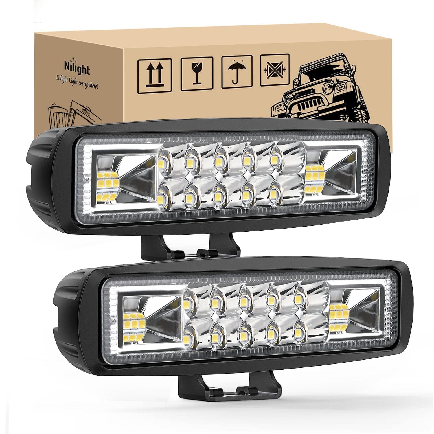 LED Pods 2PCS 6 Inch 60W Flood Spot Beam Combo Light Bar Driving Fog Off Road Lighting 12V 24V for Trucks UTV ATV Marine Boat Golf Cart Trailer