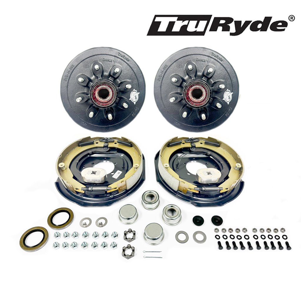 8-6.5" Bolt Circle 9/16" Stud TruRyde Pre-Greased 7k Trailer Axle Electric Brake Kit - PGBK42865ELE916-TRP