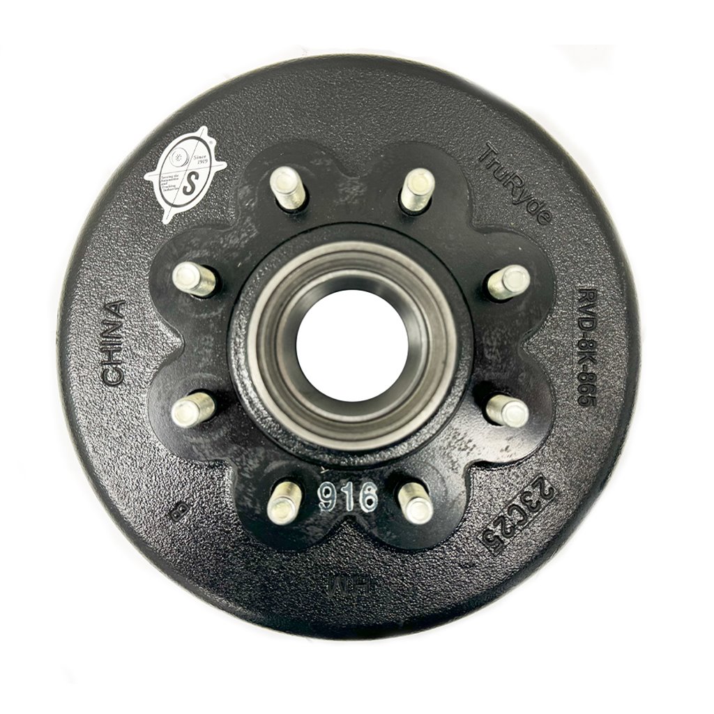 TruRyde 8-6.5" Bolt Circle 12" Grease Trailer Hub/Drum with 9/16" Studs for a 8,000 lbs. Trailer Axle- RVD-8K-865-916-G