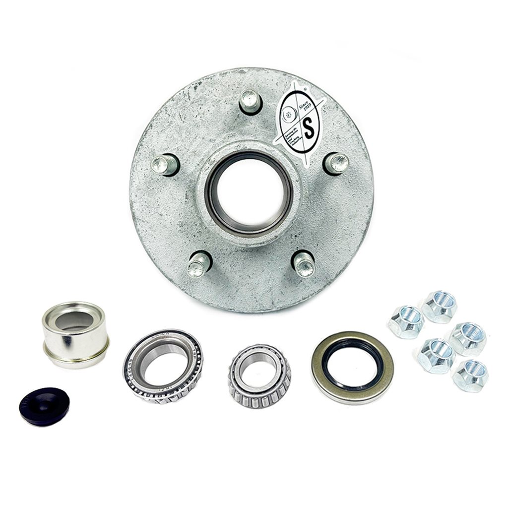 TruRyde Galvanized 5-4.5" Bolt Circle Trailer Hub with Parts for a 3,500 lbs. Trailer Axle - 545LB1E-GALV