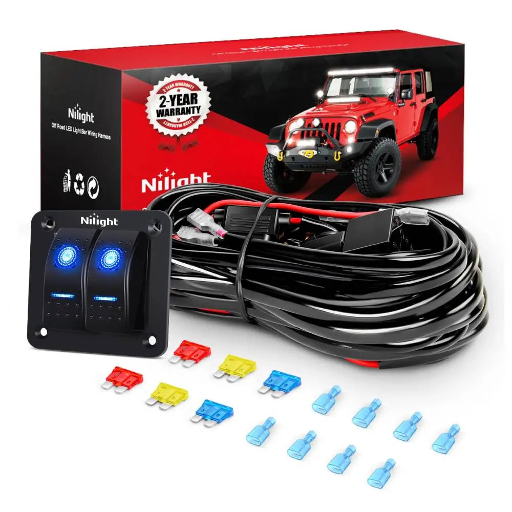 16AWG Wire Harness 4 Leads W/ 2 Gang Rocker Switch | 6 Fuses | 8 Spade Connectors