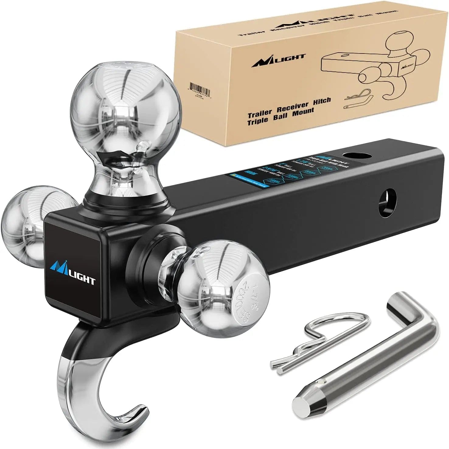 Hitch Ball Mount, 1-7/8in, 2in, 2-5/16in Balls and Tow Hook (2in Shank, 10000 lbs)