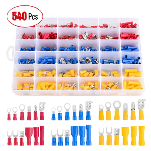 540PCS Mixed Quick Disconnect Electrical Insulated Butt Bullet Spade Fork Ring Solderless Crimp Terminals 22-16/16-14/12-10 Gauge Electrical Wire Connectors Assortment Kit