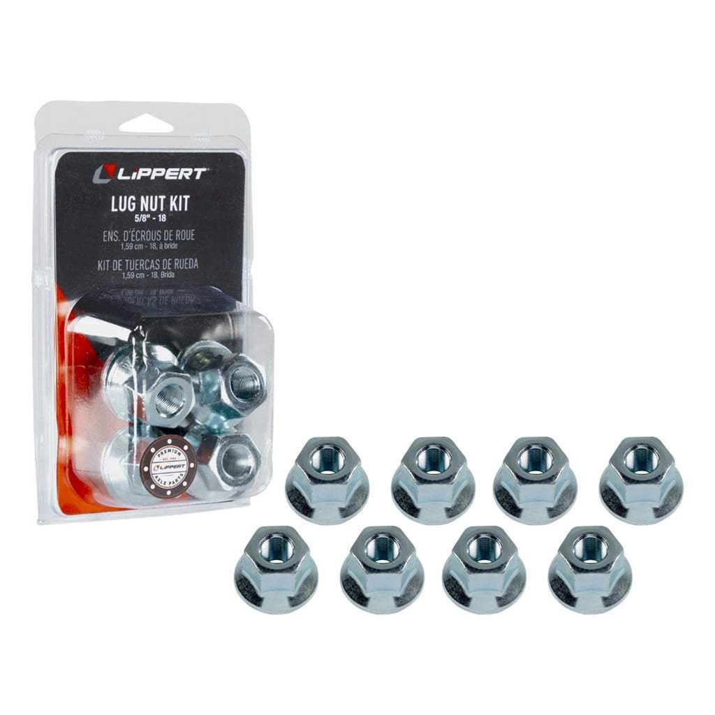 Lippert Trailer Axle Hex Flange Lug Nut, 5/8"-18 Thread Size, 8 Pack - 2024039634
