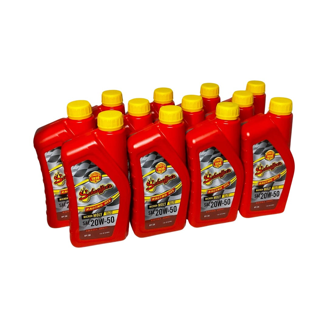 Schaeffer's 0191-012S - 12 Pack Micron Moly Racing Oil 20W-50 Extra Zinc - 1 qt. ea.