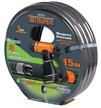 Truper 1/2" Reinforced Hose w/ Plastic Hose Nozzle Combo , 49 Ft Hose Pallet Wit