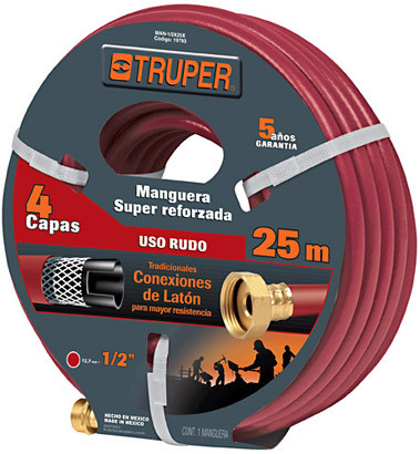 Truper 4-Ply Extra-Reinforced Hoses w/ Metal Couplings, 1/2" Extra-Reinforced Ho