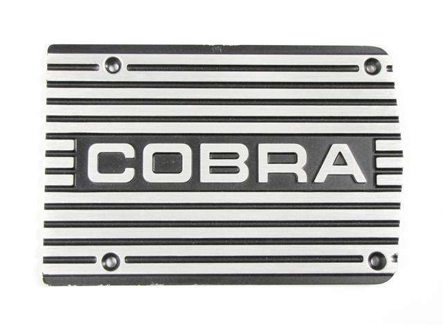 Custom Finned A/C Compressor Cover Plate, Cobra Solid Letters, Black with Brushed Fins