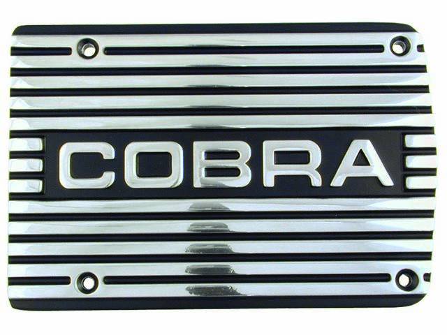 Custom Finned A/C Compressor Cover Plate, Cobra Solid Letters, Black with Polished Fins