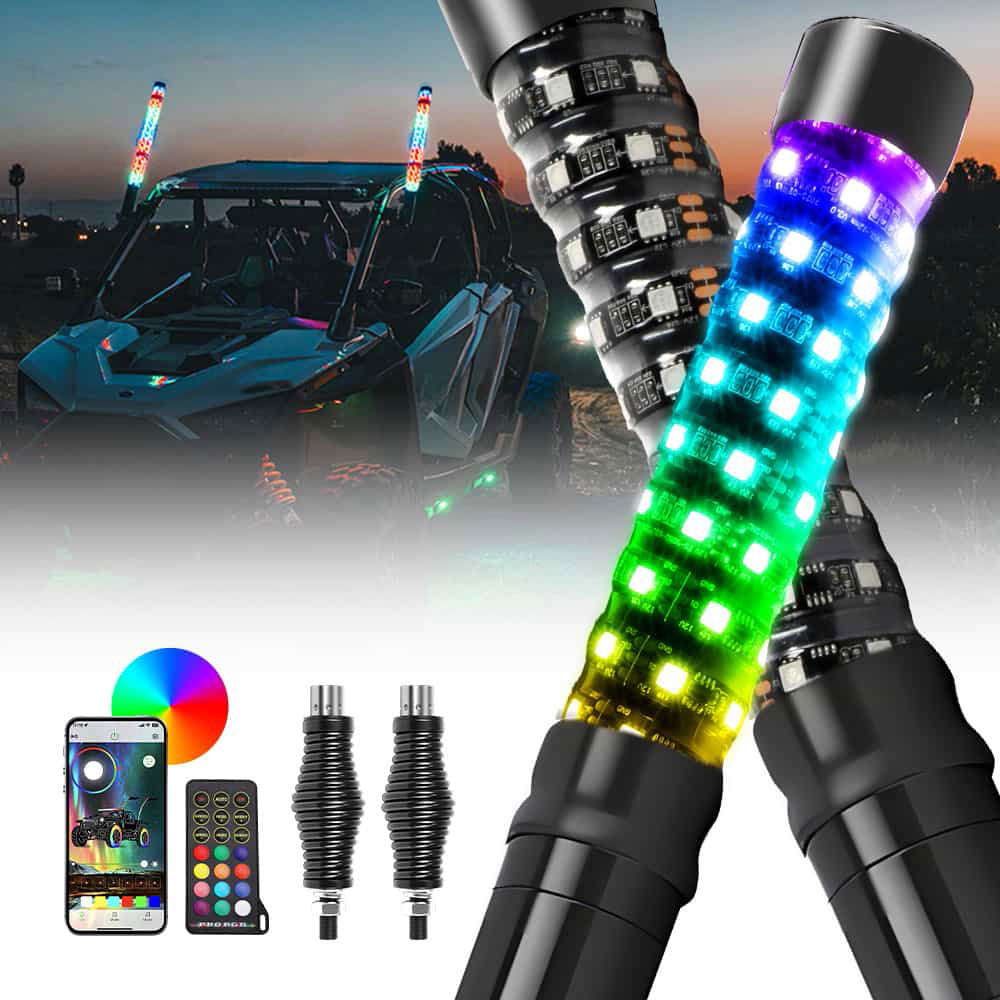 【Final Sale】1FT RGBW Whip Lights 1.5" diameter With Spring Mounts