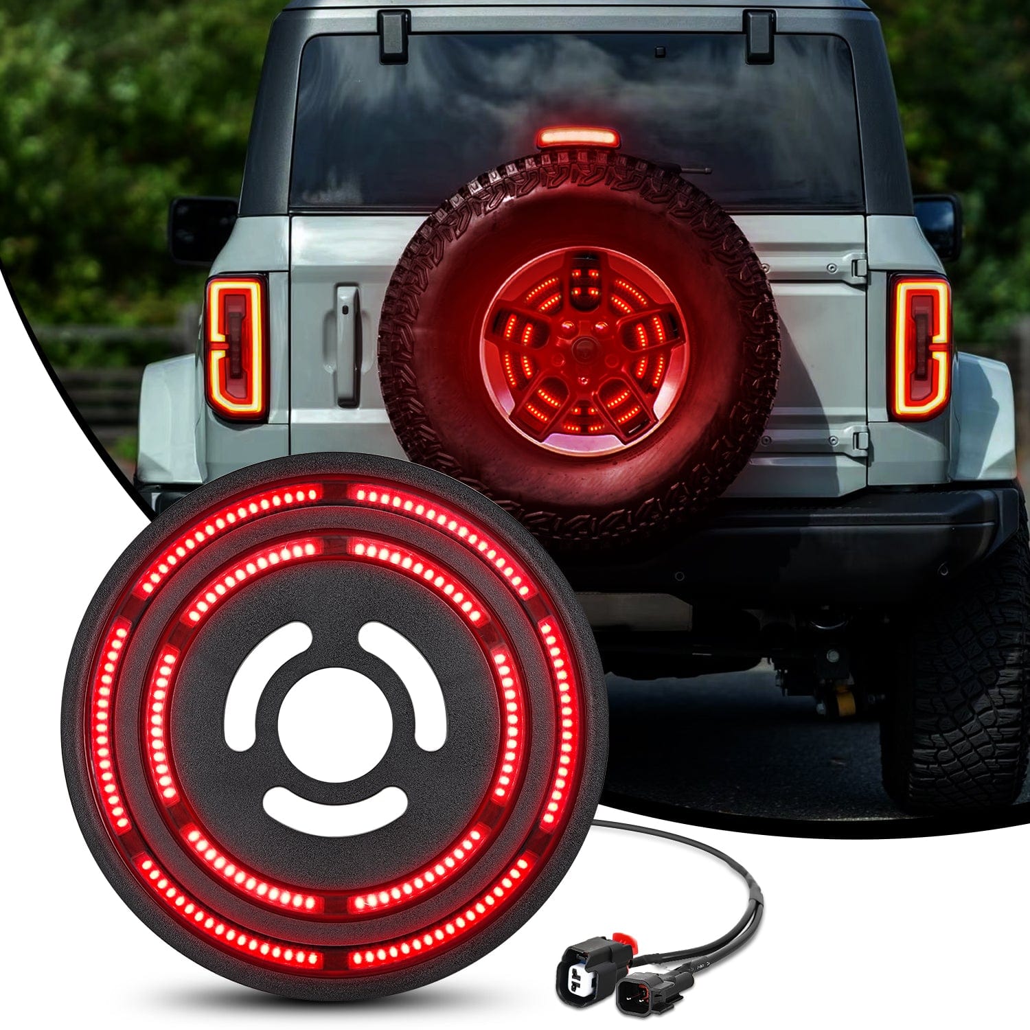 Spare Tire Brake Light Red Double Row LED Ring 3rd Third Stop Rear Wheel Lights Plug and Play Fit for 2021 2022 2023 2024 2025 Ford Bronco 2/4 Doors