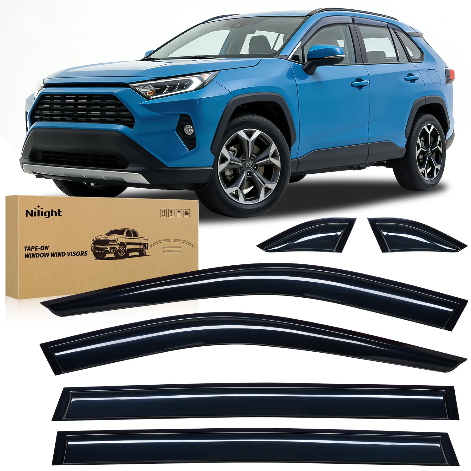 Window Rain Guards for Toyota Rav4 2019 2020 2021 2022 2023 2024, Out-Channel Window Visors Vent Wind Deflectors-6PCS