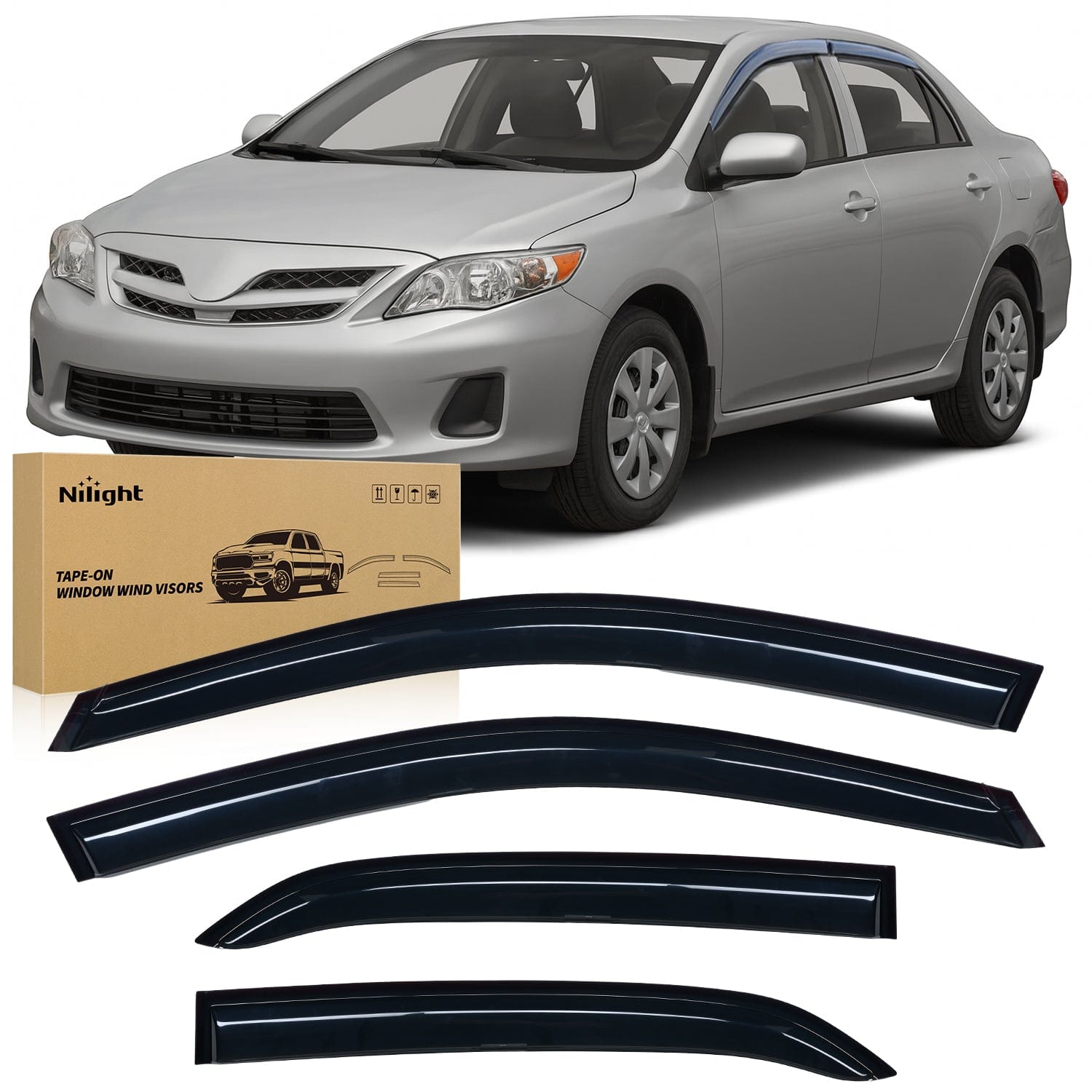 Window Rain Guards for Toyota Corolla 2009 2010 2011 2012 2013, Out-Channel Window Visors Vent Wind Deflectors-4PCS