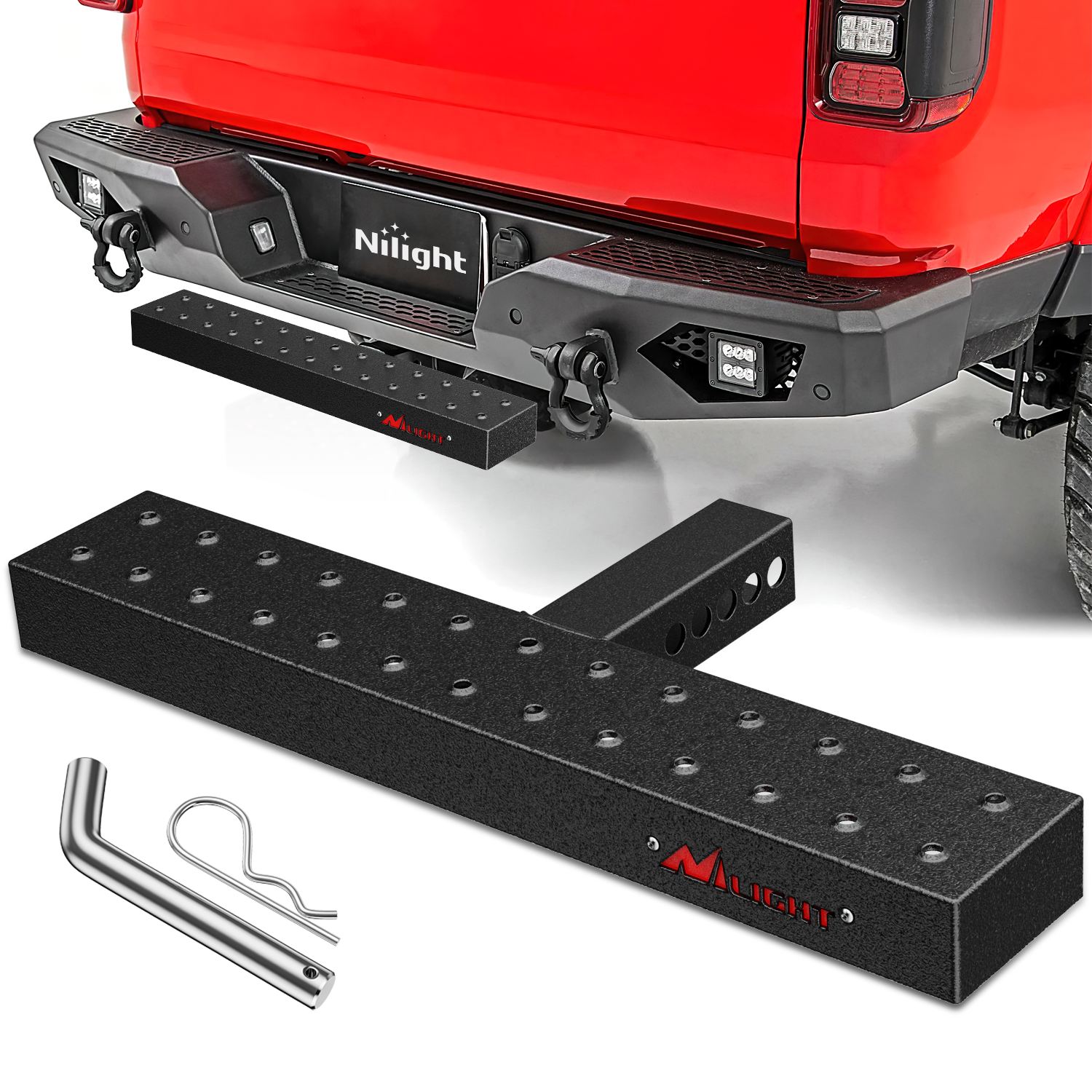 Hitch Step with 2Inch Hitch Receiver Rear Bumper Guard Protector 23.5 Inch with 5/8Inch Hitch Pin Clip Upgraded Textured Black Anti Slip Hitch Step Bar for Pickup Truck Car SUV