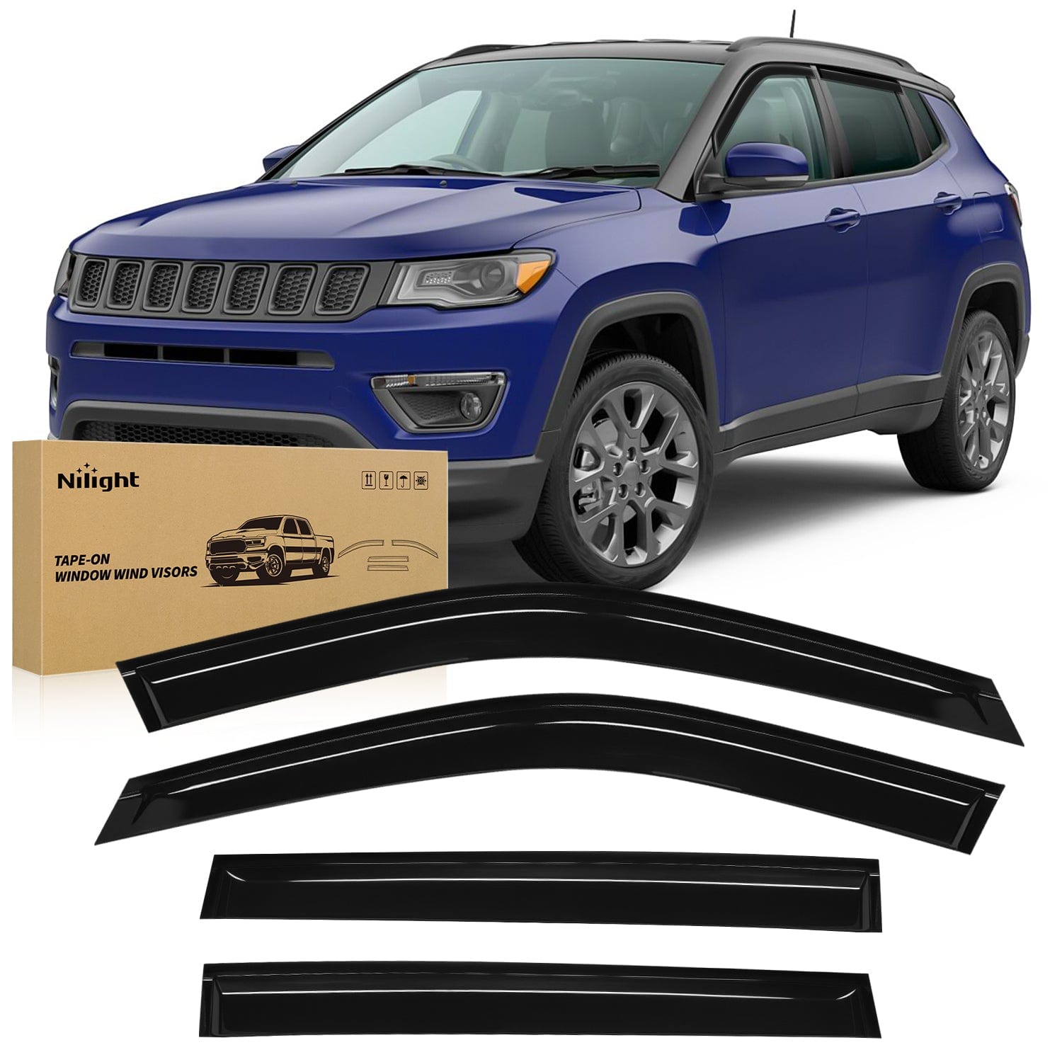 Window Rain Guards for Jeep Compass 2017 2018 2019 2020 2021 2022 2023 2024, Window Wind Deflectors Vent Visors, Tape on-4PCS