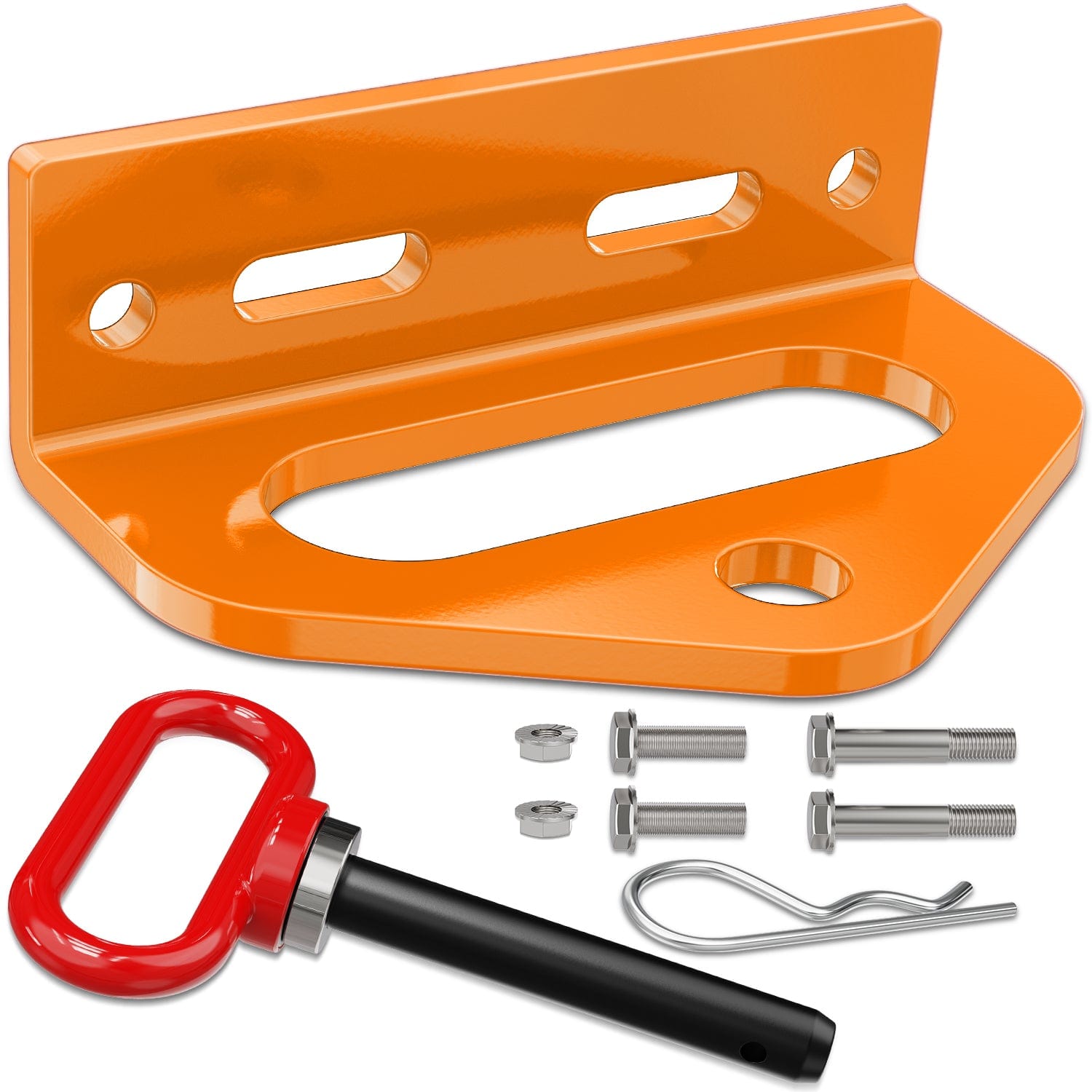 Universal Heavy Duty Zero Turn Mower Trailer Hitch Kit Strong Neodymium Magnetic Pin with 4 Bolts 1/2Inch R-Clip Combo Pack Red & Orange 6mm Thick