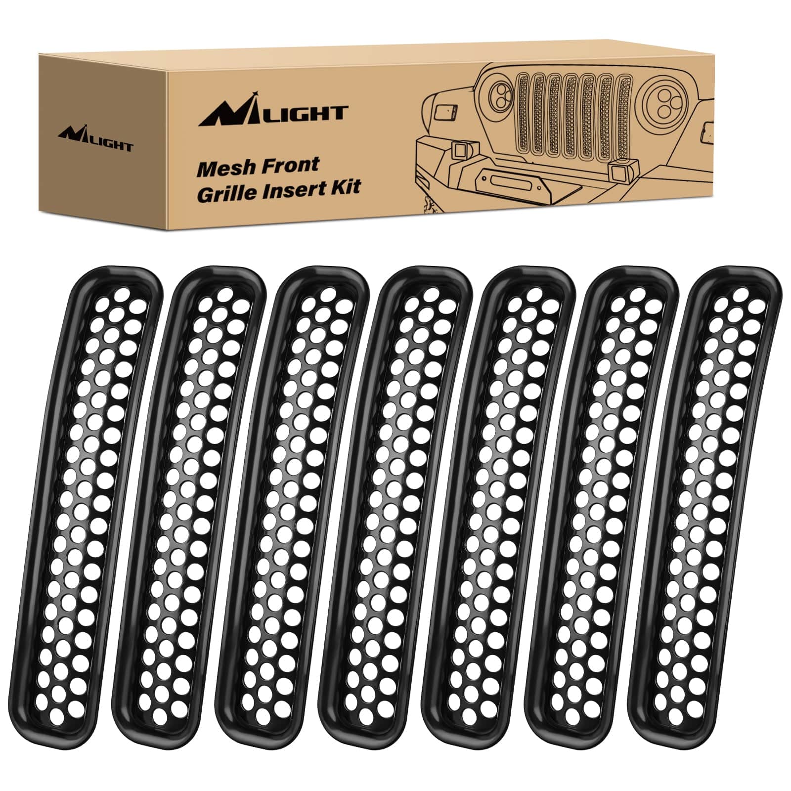 7Pcs Front Grille Trims Inserts Cover Guard Fit for 1997 1998 1999 2000 2001 2002 2003 2004 2005 2006 Wrangler TJ & Unlimited