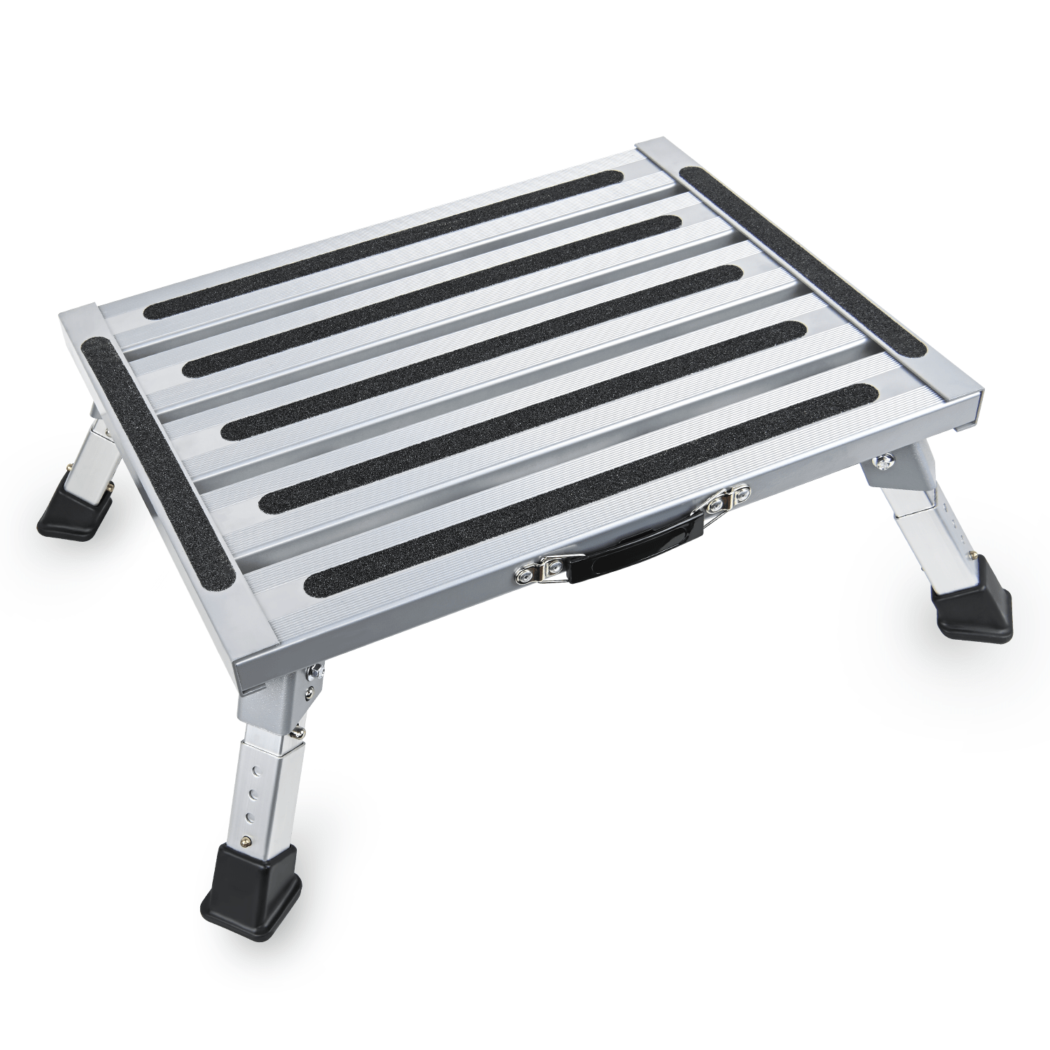 RV Step Stool Aluminum Folding Platform Steps 19x14.5 RV Steps 4 Levels Adjustable Step Stool with Anti-Slip Surface Rubber Feet Handle