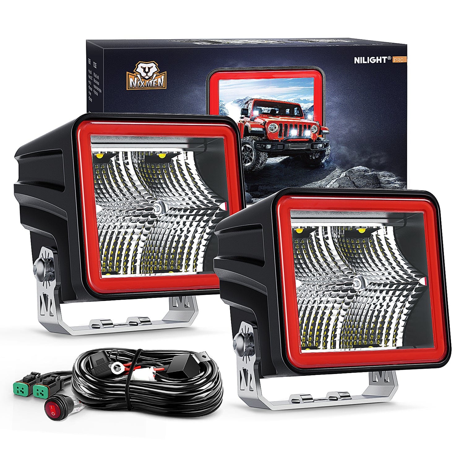 3 Inch Cube LED Pod Light Bar 20W 2100LM Super Flood Light (2 pcs)/16AWG DT Wiring Harness Kit (Pair) | 16AWG DT Wire
