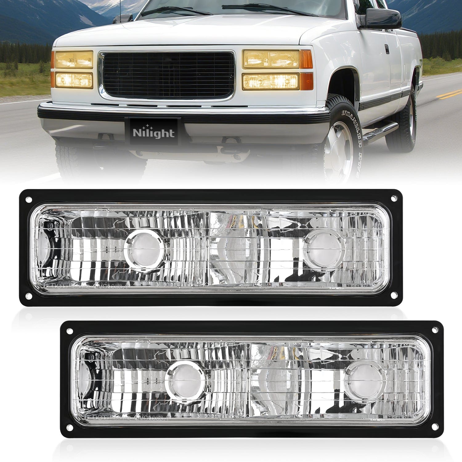 Headlight Assembly Compatible with 1988 1989 1990 1991 1992 1993 1994 1995 1996 1997 1998 Chevrolet GMC C10 C/K 1988-1999 Silverado Suburban Sierra Blazer Tahoe Yukon Black Bumper Lights