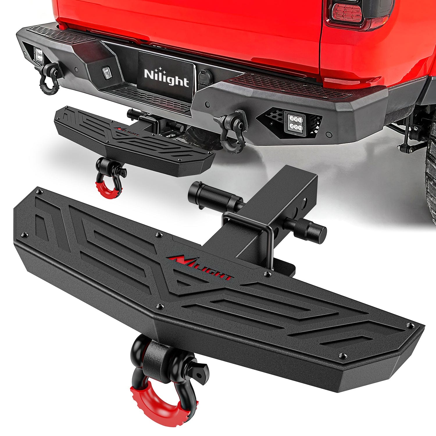 Hitch Step 2 Inch Receiver Universal Trailer Hitch Step Armor with Anti-Theft D-Ring Shackle Hitch Lock Stabilizer Anti-Slip Design Rear Bumper Guard for Pickups Trucks Vans SUVs ATVs