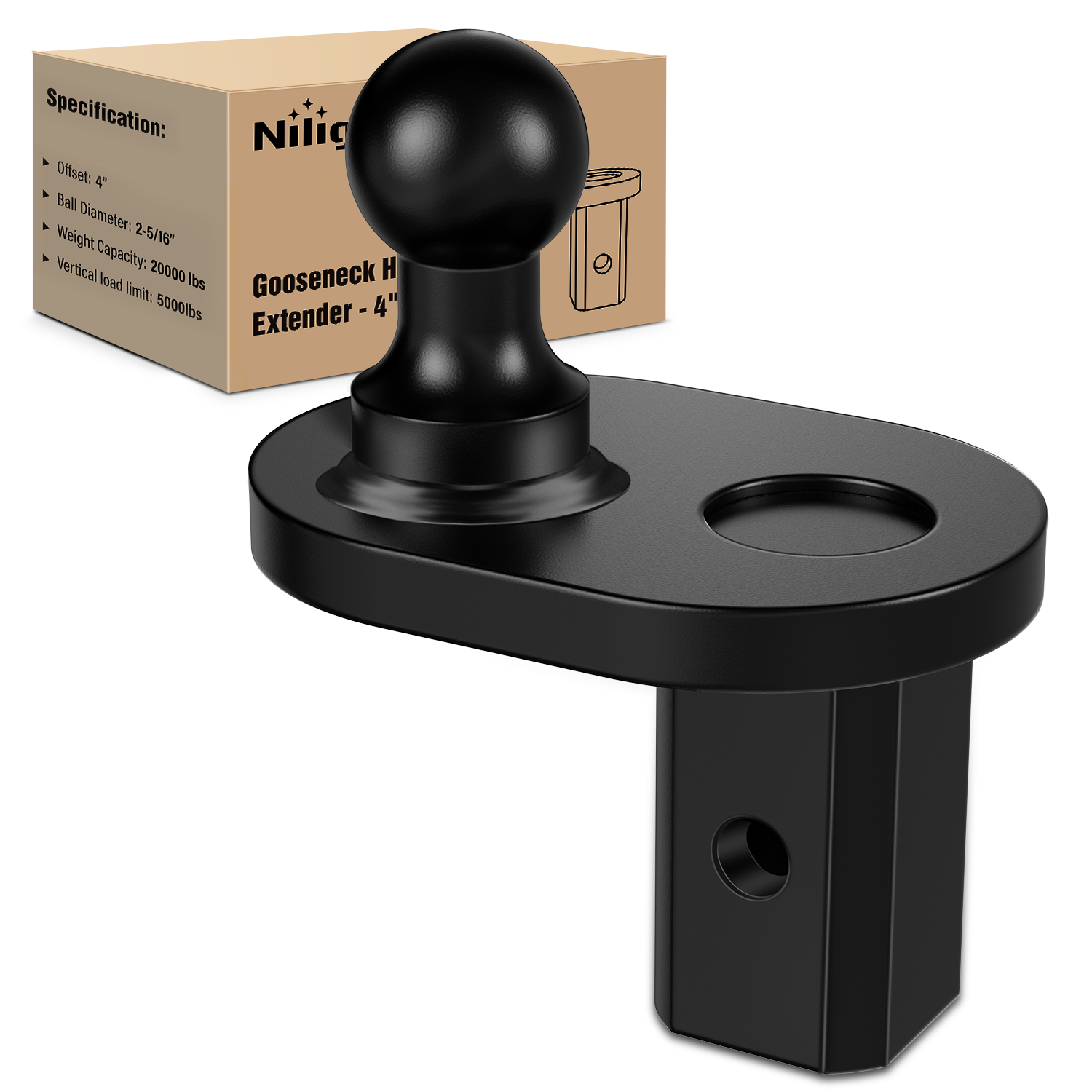Gooseneck Ball Extender - GNXA4085, 4Inch Offset Ball Compatible with B&W Trailer Hitches Turnoverball Heavy Duty 2-5/16 Inch Ball 20000 lbs GTW 5000 lbs VTW