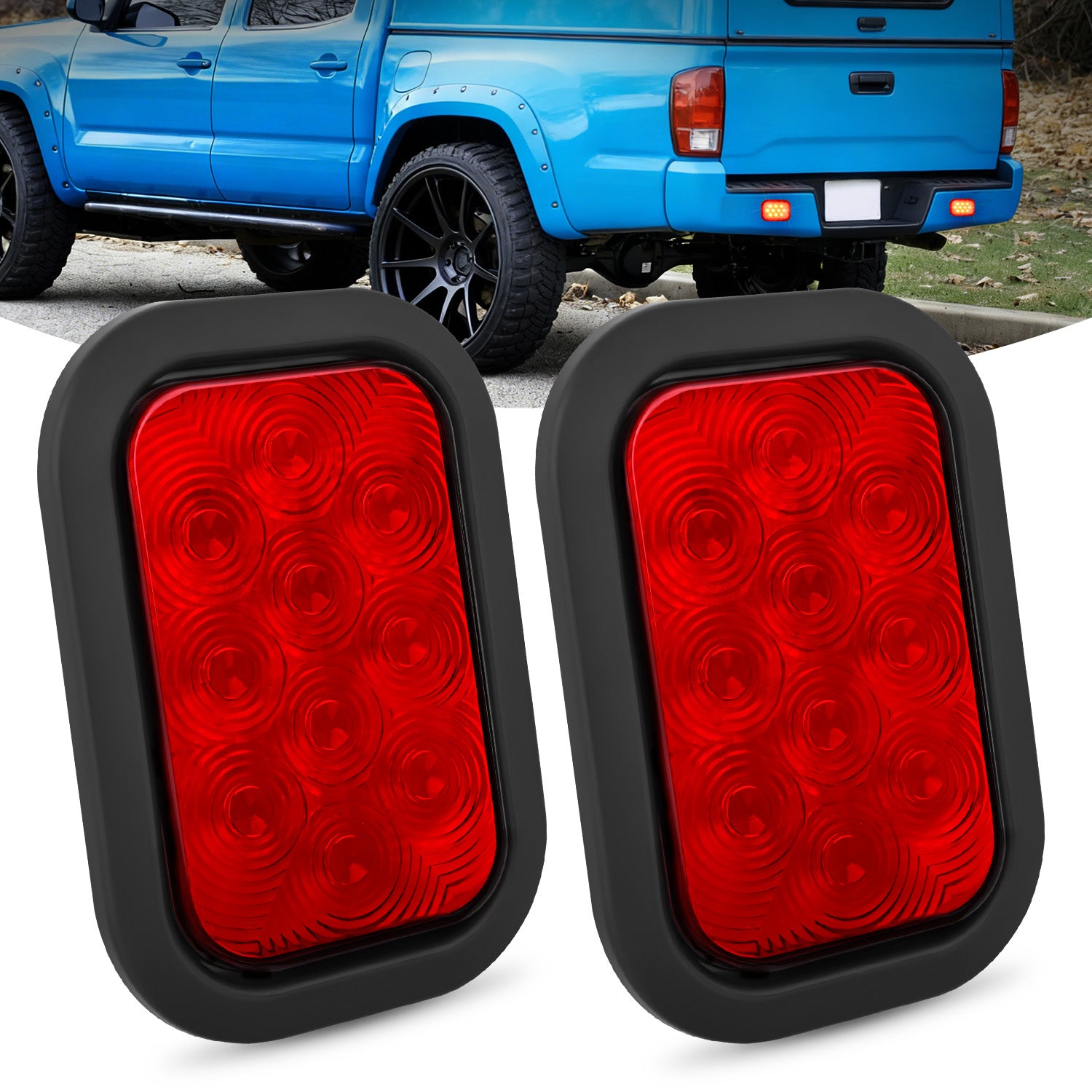 2 Pcs 5 X 3 Inch 10 Led Red Rectangular Trailer Tail Light