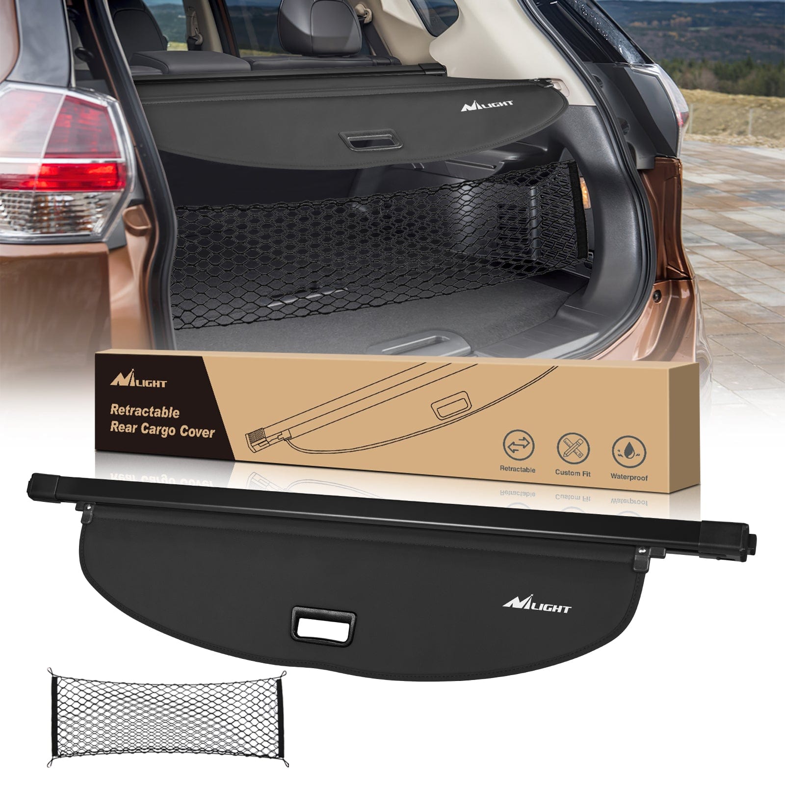 Trunk Cargo Cover for Nissan Rogue 2014-2020 | Retractable Security Shade, Includes Trunk Storage