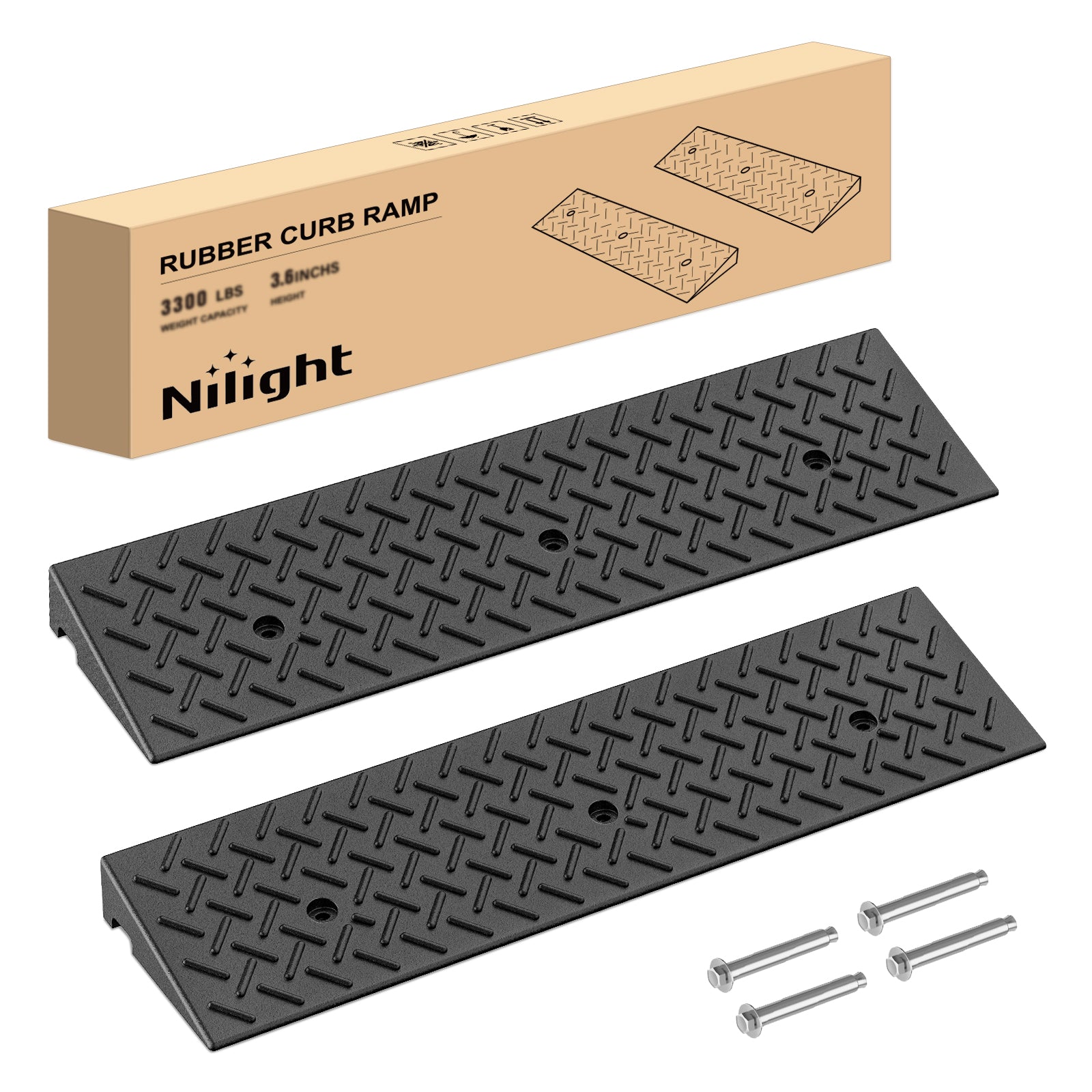 2.8Inch Rise Curb Ramps, Heavy Duty Rubber Driveway Threshold Shed Ramp for Sidewalk Cars Lawn Mower Wheelchairs Motorcycles, 3300lbs Load Capacity (Pair)