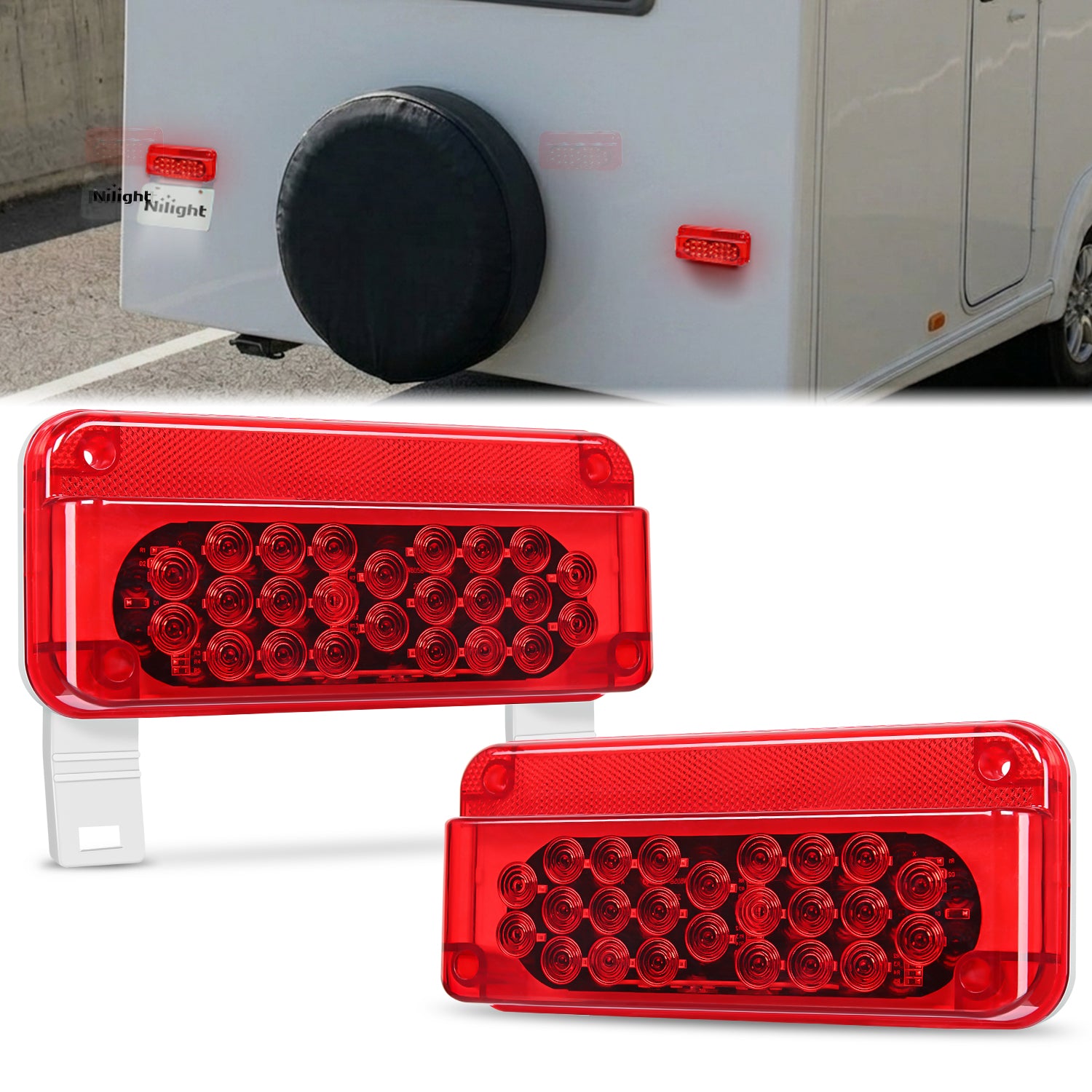 54Leds LED RV White License Plate Red Tail Lights