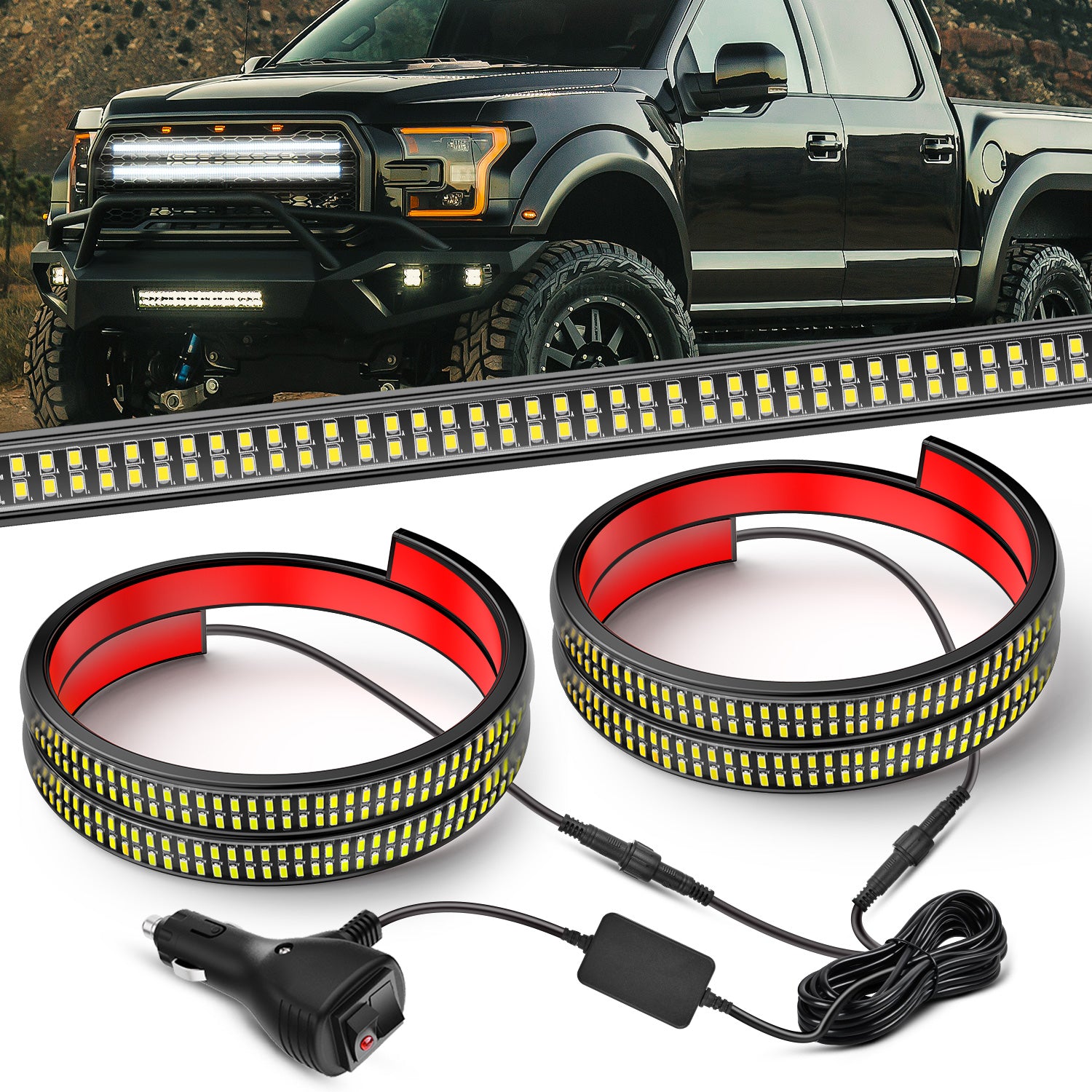 2PCS 24 inch Truck Grill Strobe Lights Strip 384 LED Emergency Light White Flexible Side Flashing Warning Caution Safety Waterproof Lighting Kit for Trucks Tow Plow Construction Vehicles