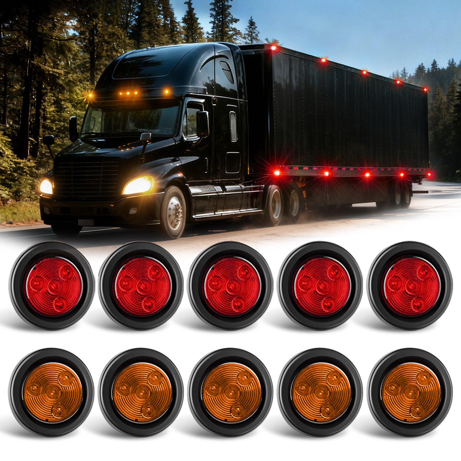 2 Inch Red Amber Round Side Marker Light (10 Pcs)